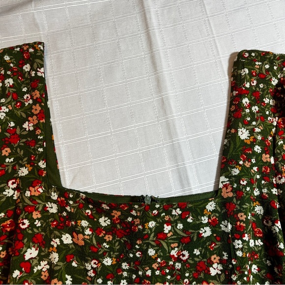 BCBG Olive Green Babydoll Micro Floral Peasant Women's XXL Dress Square Neckline - Picture 9 of 13